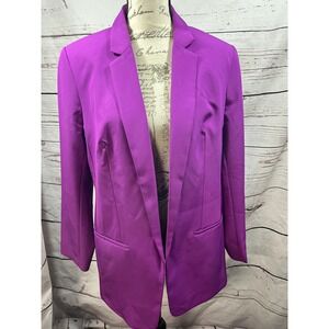 Express Womens Purple Open Front Notch Lapel Blazer Jacket Size L 090233